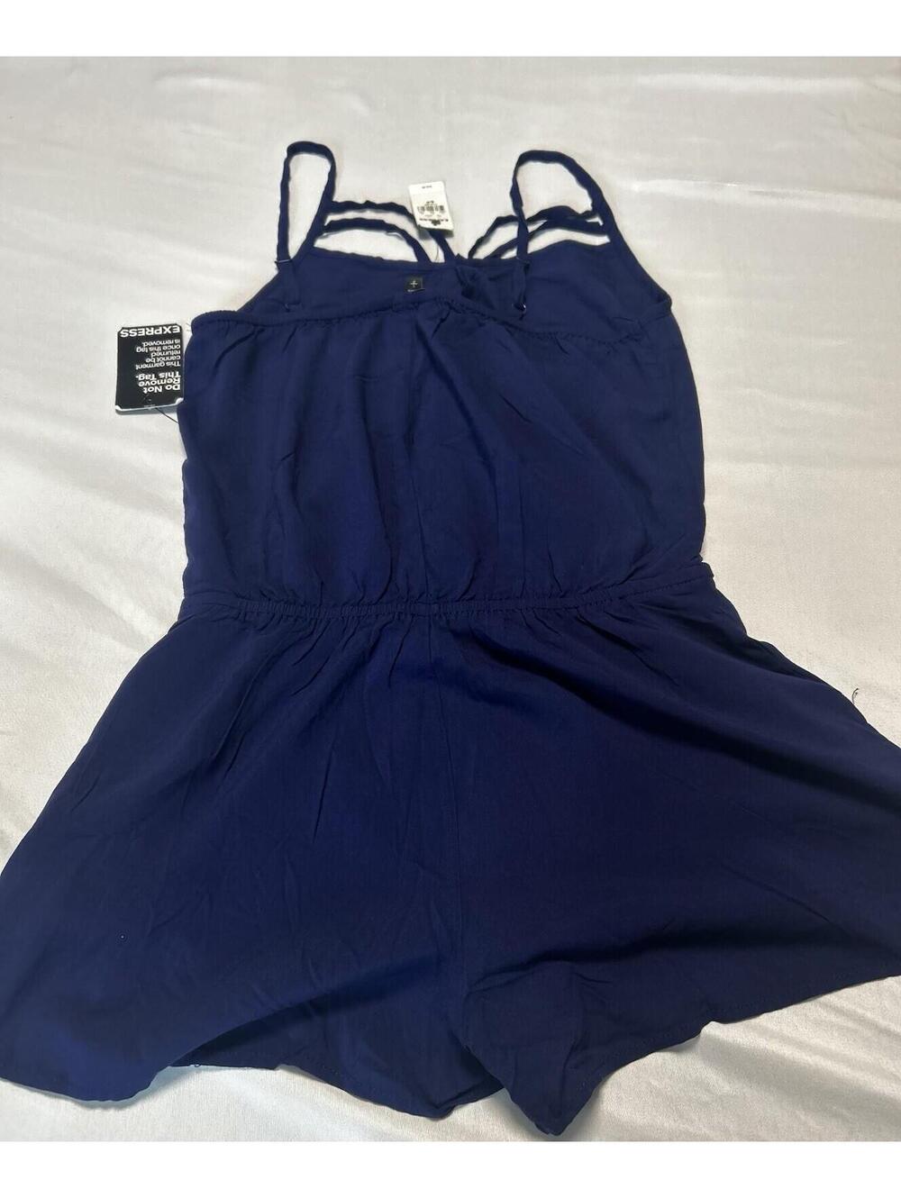 Express Romper S/P Blue Spaghetti Strap Elastic Waist Strappy Back Shorts NWT
